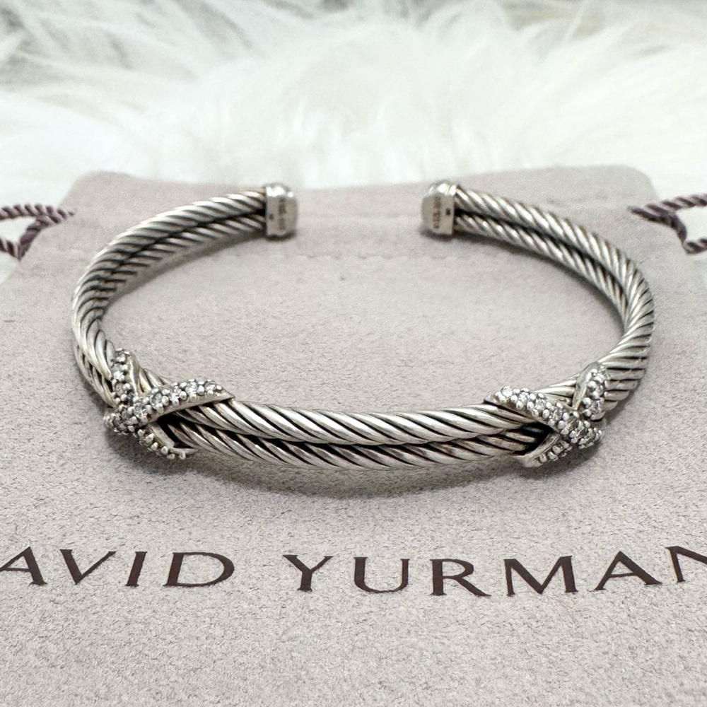 David Yurman .925 Double Diamond Crossover X Double Cable Bracelet